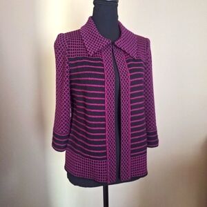 Pristine! Ming Wang Pink and Black Knit Jacket Open Front Cardigan Sz XS